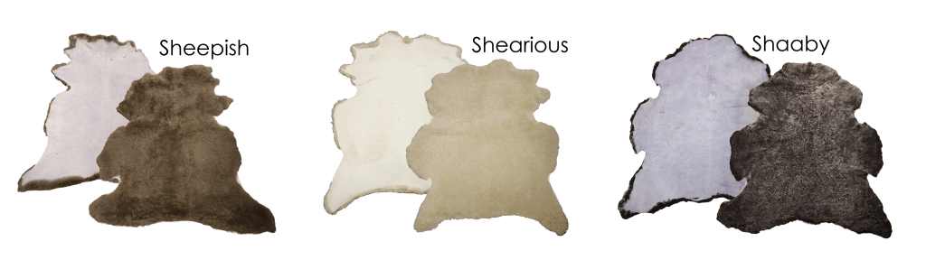 Premium shearling sheepskin hides displaying soft wool face and leather backing.